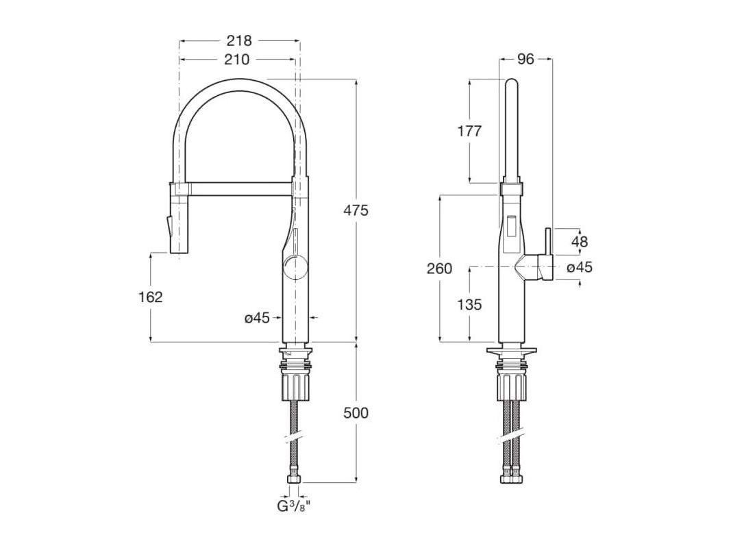 Mitigeur de cuisine Roca Glera Pro - Mousseur extractible - Chromé - Adapté à la basse pression
