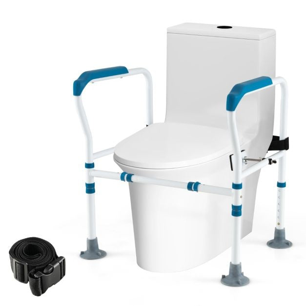 Coast Support de toilette - Réglable dans 6 directions, Antidérapant, Seniors - L 62-68 x H 65,5-78 cm - Acier au carbone/HDPE - Bleu/Blanc