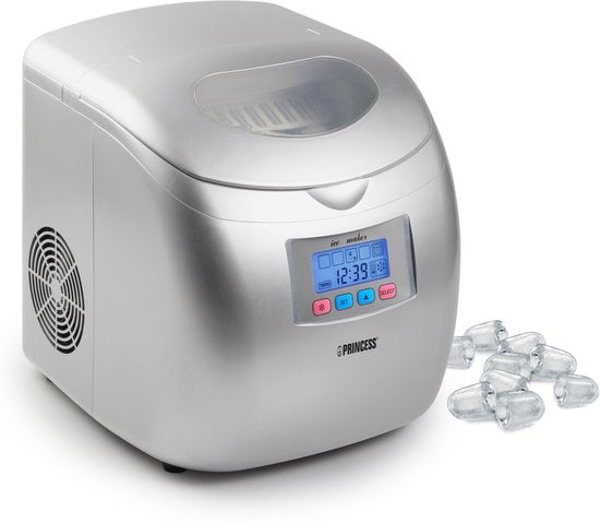 Machine à glaçons Princess 283069 - Machine à glaçons - 2,8 litres - Argent - 120 W - 9 glaçons en 6 minutes - Fonction d'auto-nettoyage - Avec cuillère à glace - Machine à glaçons - Machine à glaçons