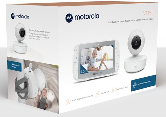 Babyphone Motorola Nursery avec caméra - Baby Monitor VM 55 - Caméra pour bébé avec écran couleur, communication bidirectionnelle et vision nocturne infrarouge - Portée de 300 m - Zoom, inclinaison et rotation