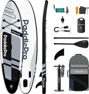 LifeGoods PaddlePro SUP Board Pro - Pro Set - Planche à pagaie gonflable - Max. 150KG - 320x81cm - Noir/Blanc