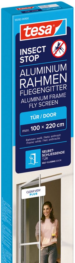 Moustiquaire tesa INSECT STOP en aluminium pour encadrement de porte - moustiquaire à cadre en aluminium, vue dégagée, anthracite - 100 x 220 cm
