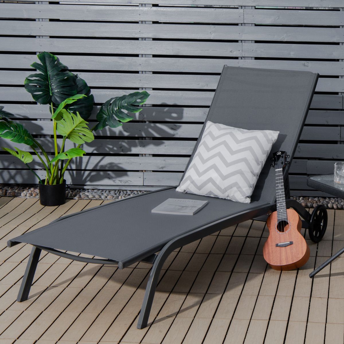Chaise longue réglable Coast - 6 positions - roulettes souples - gris
