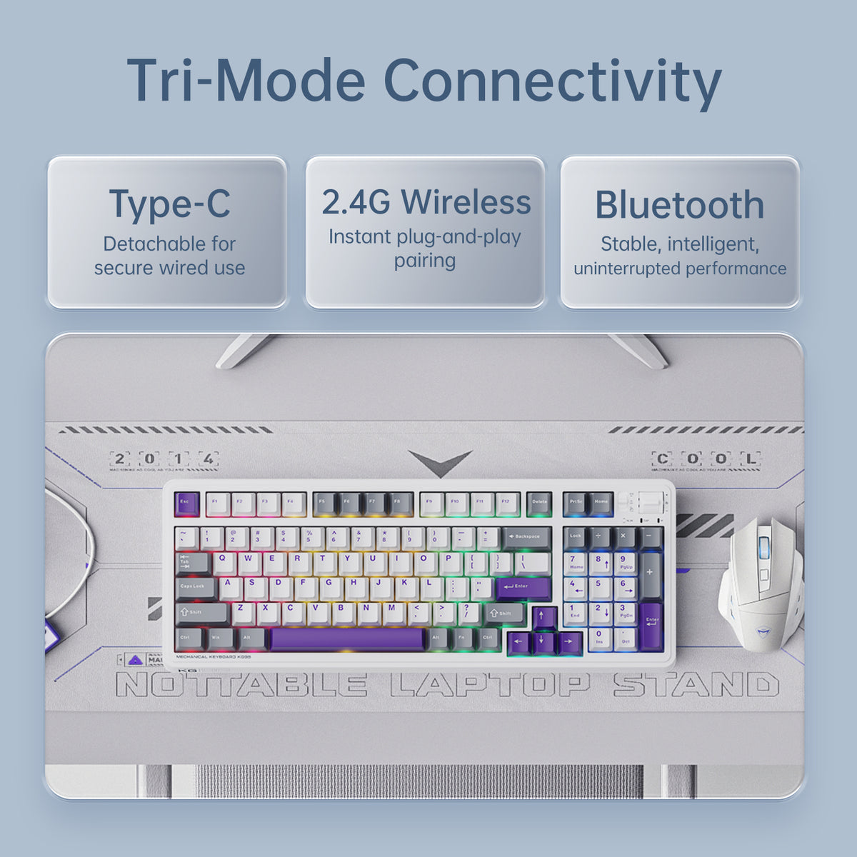 Clavier gaming mécanique Machenike KG98 - US QWERTY - violet/doré