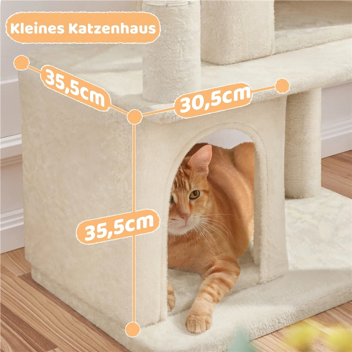 Yaheetech Cat Post With 2 Cat Houses - Fitted With Sisal Scratching Post And Scratching Board And Viewing Platform - For Small And Medium Cats - Beige Plush And Particleboard - 60 x 45 x 106 cm