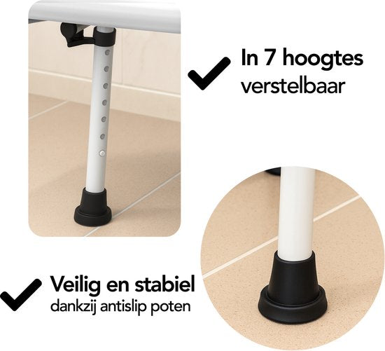 Chaise de douche Brixy avec dossier et accoudoirs amovibles - Antidérapante - Hauteur réglable - Poids max. 150 kg - Tabouret de douche