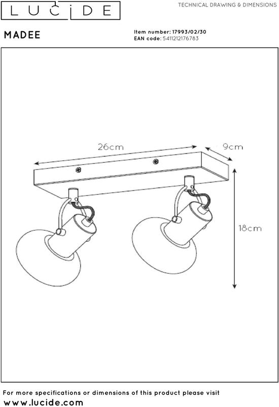 Lucide MADEE - Spot de plafond (lampe de plafond) - 2xE14 - Noir