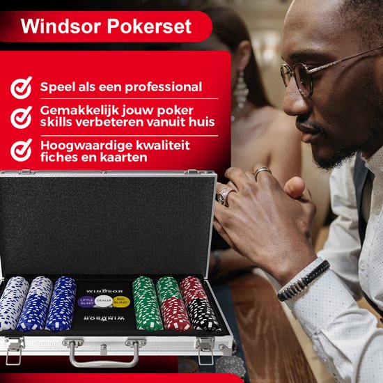Set de poker Windsor - 300 jetons - Tissu de poker - Blinds - Cartes - Jetons de poker - Jetons de poker