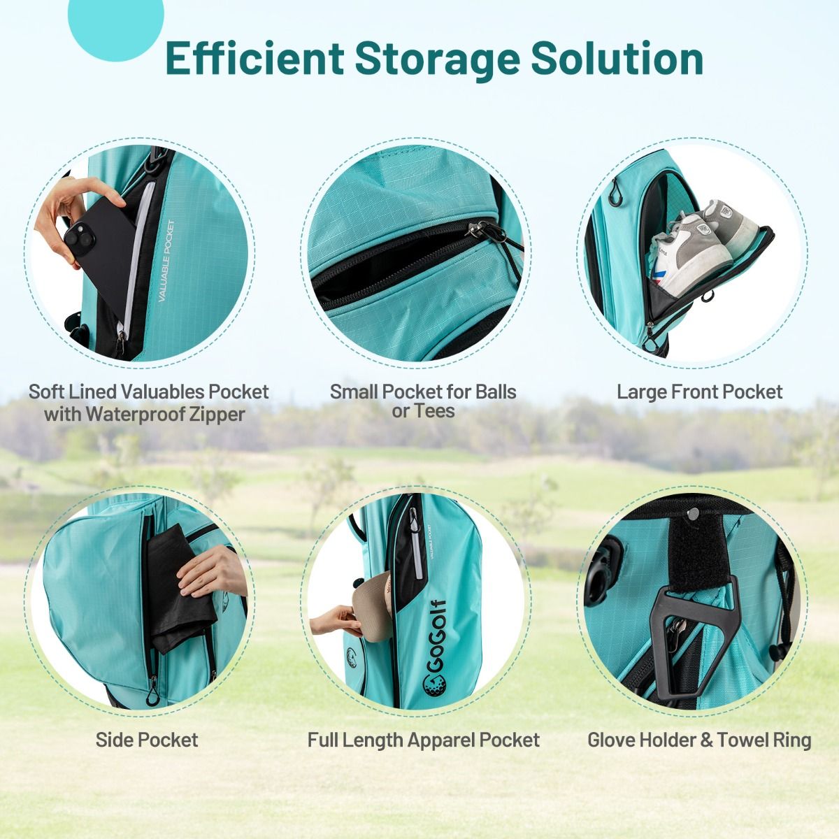 Sac de golf Coast - 8 compartiments - 5 poches de rangement - turquoise