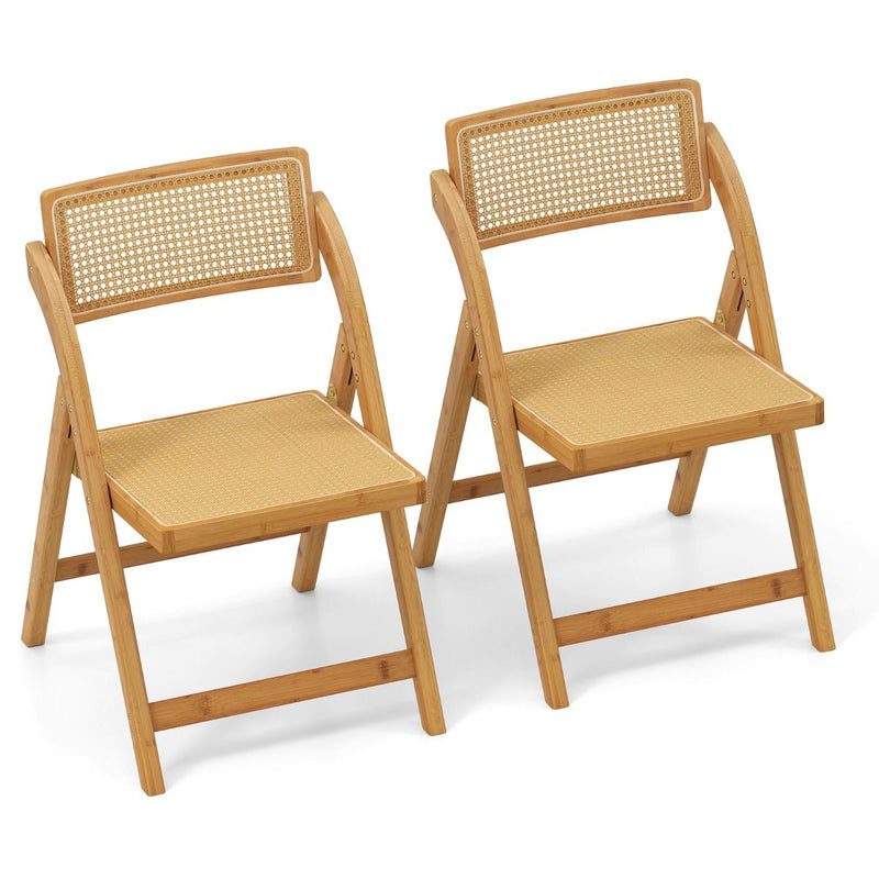 Lot de 2 chaises pliantes en rotin « Coast » - Dossier pivotant à 360° - Pliables - Couleur naturelle