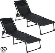 Infinity Goods Ligbedden (set van 2) - Opvouwbaar - Inclusief Hoofdkussen - Zonnebedden - Ligstoelen - Verstelbaar - Tuin - Weerbestendig - Antraciet