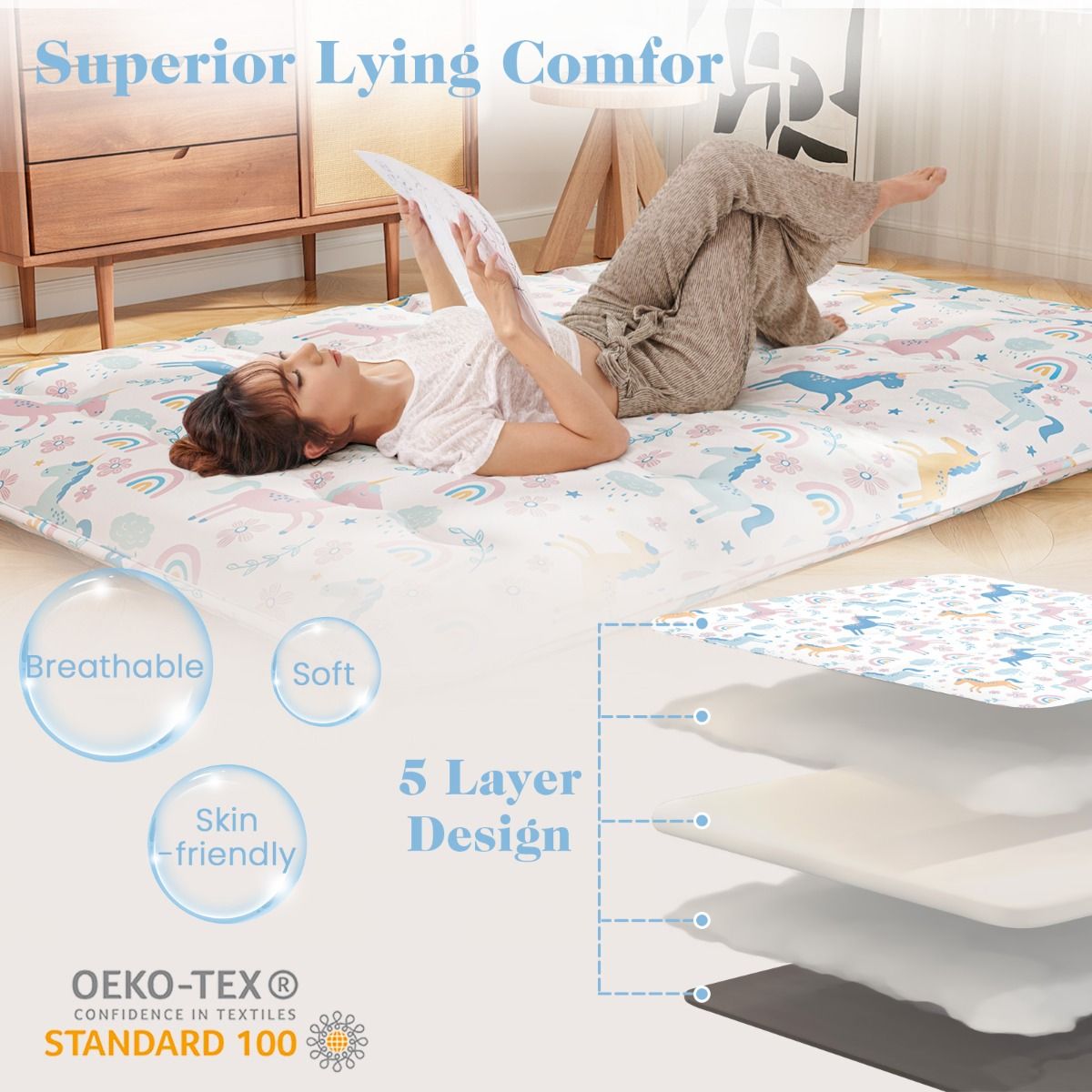 Matelas futon Coast - housse lavable - sac de transport inclus - coloré 140 x 200 cm