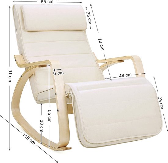 Fauteuil à bascule avec accoudoirs et repose-pieds à 5 positions - L55 x H91 cm