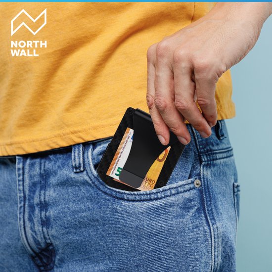 Northwall Card Holder - Porte-cartes de crédit en carbone avec pince à billets - Pince à billets - RFID Anti-Skim - Jusqu'à 12 cartes