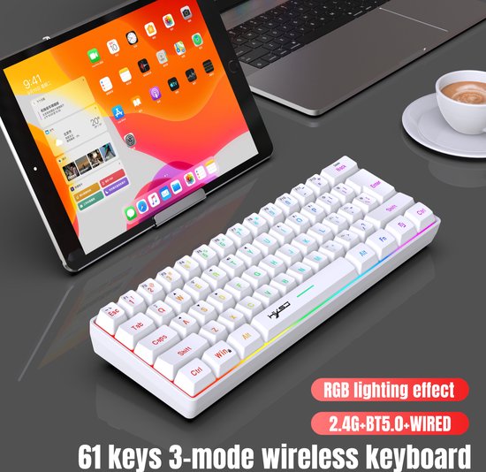 HXSJ L500 - Clavier gaming sans fil - RGB - Tri-mode - Claviers QWERTY - Blanc