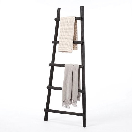 Échelle décorative Cheqo® - Échelle à serviettes - Échelle décorative en bois - Échelle décorative noire - Échelle porte-serviettes - Porte-serviettes en forme d'échelle - Échelle décorative - Échelle de salle de bains - Échelle à vêtements - Échelle déco