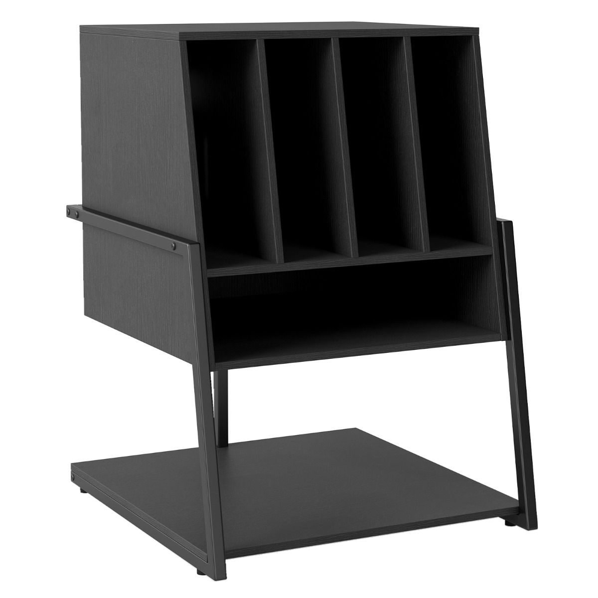 Meuble pour platine vinyle Coast - meuble pour platine vinyle avec espace de rangement - roulettes ou pieds réglables - noir/marron rustique - 54 x 57 x 76,5 cm