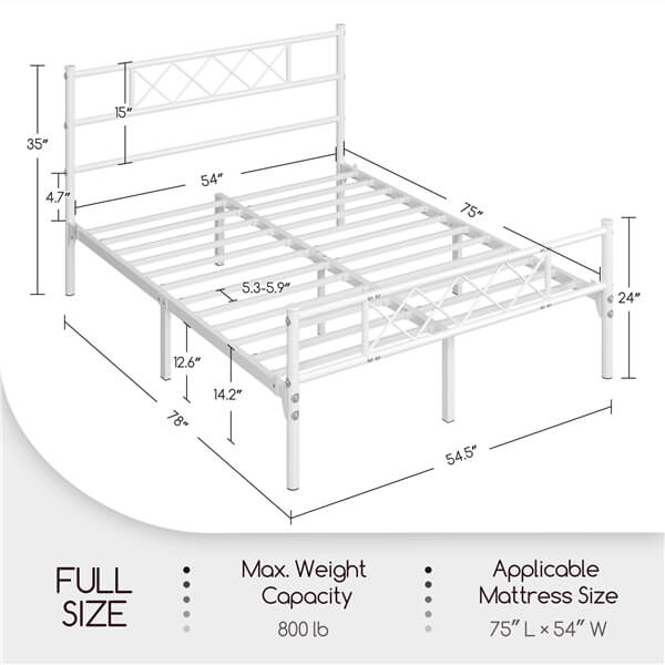 Cadre de lit en métal Yaheetech 90 x 190 cm - Blanc - 204 kg - Espace de rangement sous le lit de 32 cm - Avec tête et pied de lit