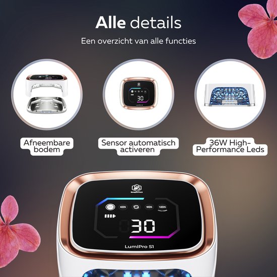 Beeperfect® Lampe UV Gel Nails - Lampe à ongles - Lampe à ongles UV Led - Séchoir à ongles - Sans fil - Intérieur réfléchissant - Or rose