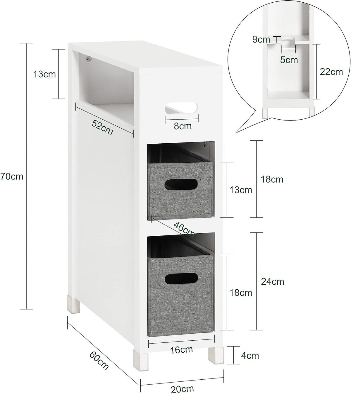 SoBuy Armoire - BZR83-W - MDF & Pin - Max. 15kg. - 60x20x70cm - Blanc