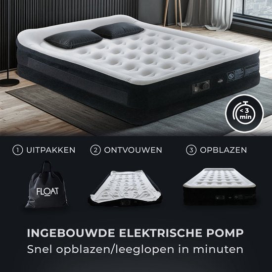 Lit gonflable - FLOAT - 2 personnes - pompe électrique intégrée - gonflage rapide - 152 x 203 x 52 cm - autogonflant - Queen