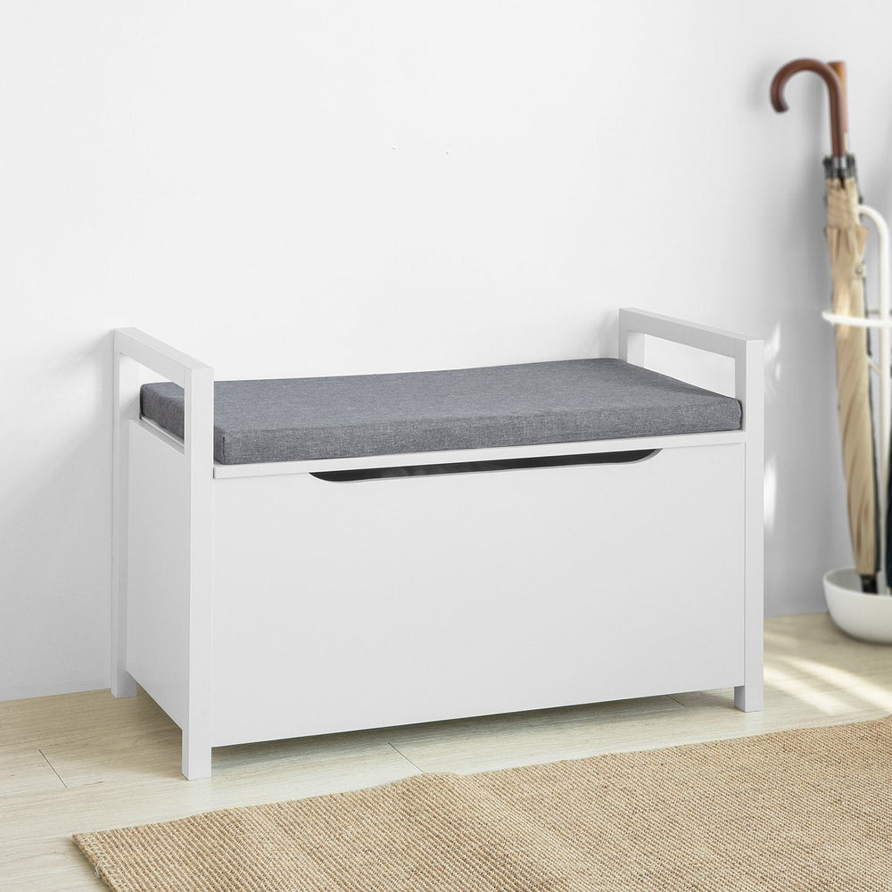 SoBuy FSR76-W Banc coffre avec rangement - Banc à chaussures avec coussin d'assise