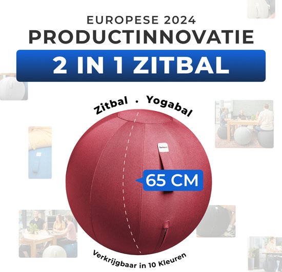 Ballon de siège Backerz 65 cm - Ballons de siège avec housse en lin - Chaise de bureau ergonomique pour le bureau et la maison - Ballon de yoga de luxe - Rouge