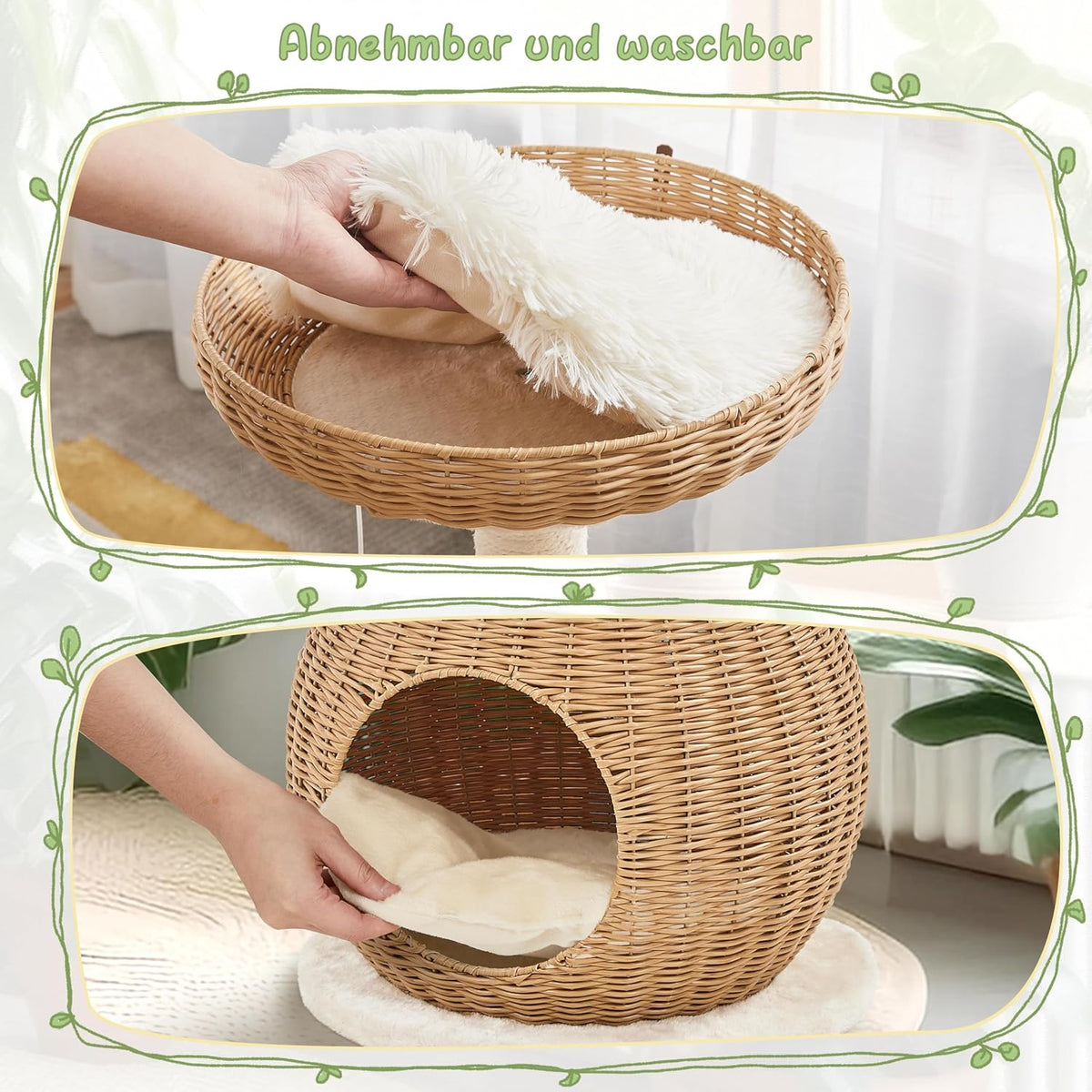 Yaheetech Cat Scratch Post with Basket and Cat House - 75 cm - Beige - Compact and Sturdy Design