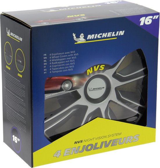 Enjoliveurs Michelin 16 pouces - argent/noir - lot de 4