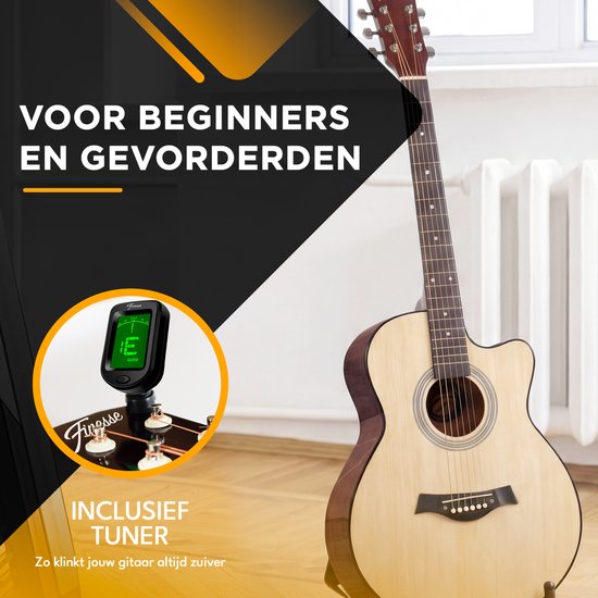Guitare acoustique Finesse - avec cours vidéo - 4/4 40" - Guitare western - Guitare pour enfants et adultes - Naturel