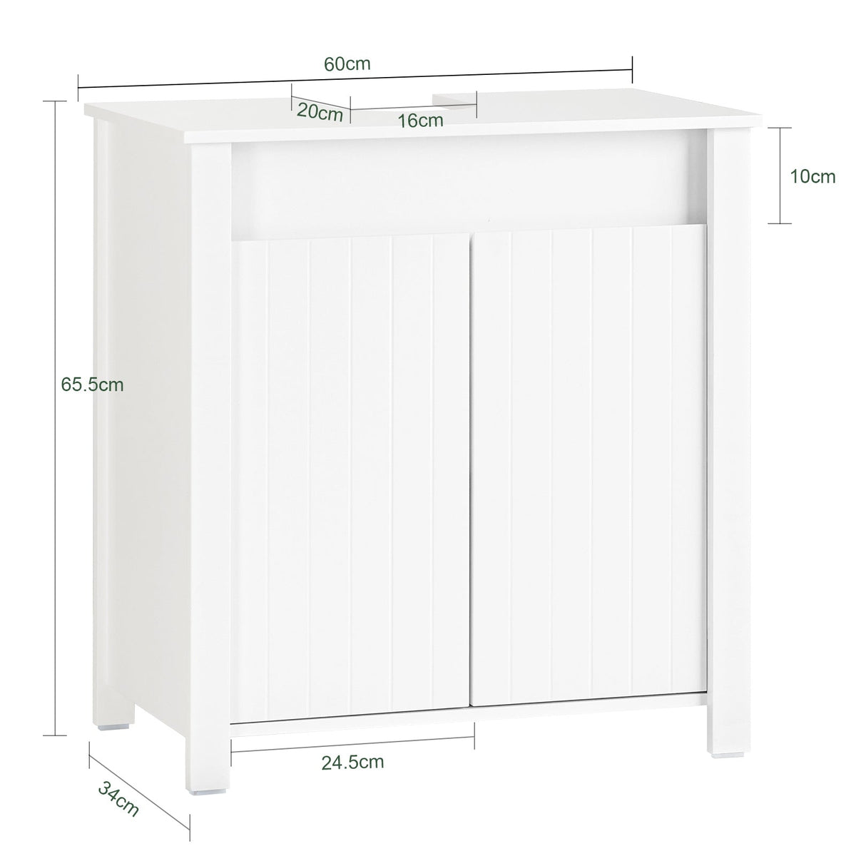 SoBuy Meuble bas pour évier - 2 portes - 60 x 34 x 65,5 cm - Blanc