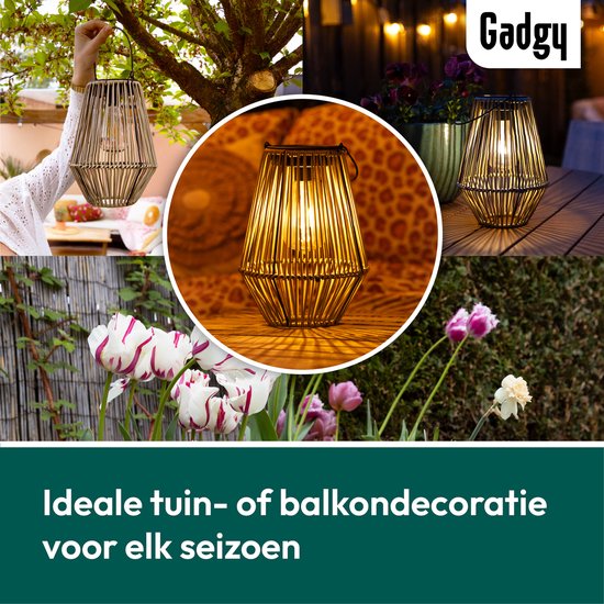 Gadgy Lampe solaire de jardin en rotin beige - Lampe solaire de jardin - Lampe solaire de table avec connexion USB - Lampe d'extérieur - Statue de jardin - Lanterne de jardin avec capteur jour/nuit - Eclairage pour l'extérieur - Lanterne de jardin
