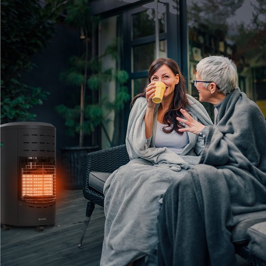 Chauffage au gaz portable Auronic - avec roulettes - jusqu'à 60 m² - Chauffage au gaz 4100 W - Régulateur de pression et tuyau de gaz inclus - Housse de rangement incluse - Anthracite