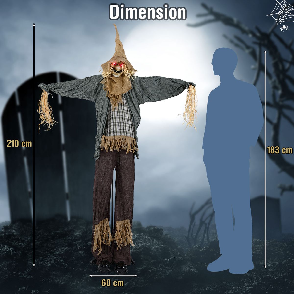 Épouvantail Coast Halloween - animé - à détection de bruit - yeux lumineux - 213 cm