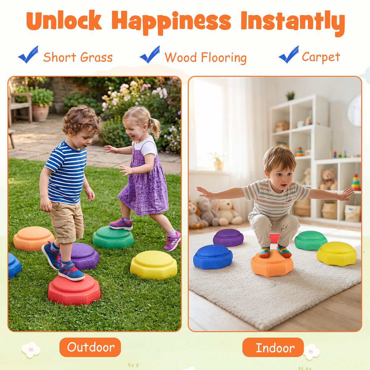Coast Pierres d'équilibre pour enfants - lot de 6 pièces - antidérapantes - empilables - multicolores