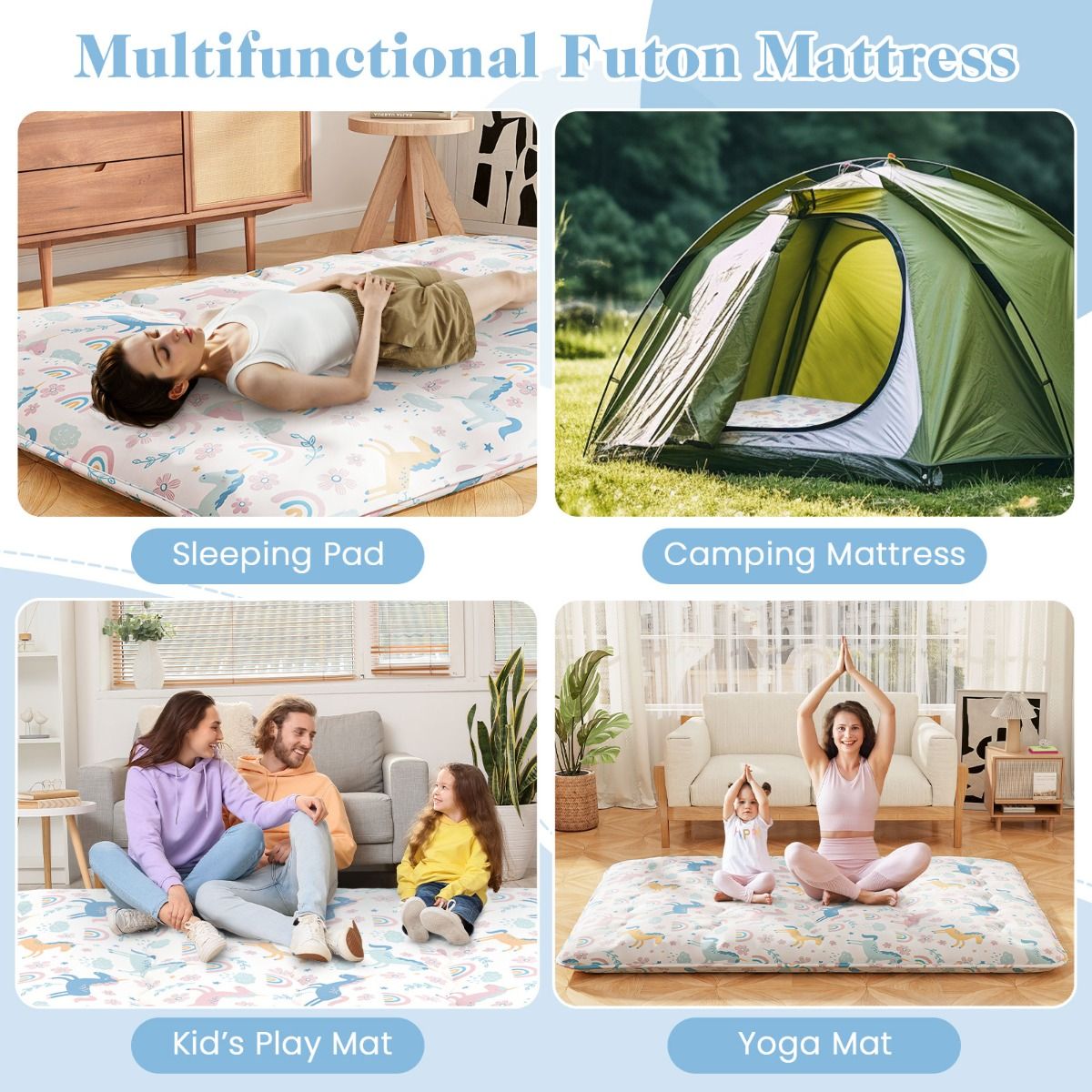 Matelas futon Coast - housse lavable - sac de transport inclus - coloré 140 x 200 cm