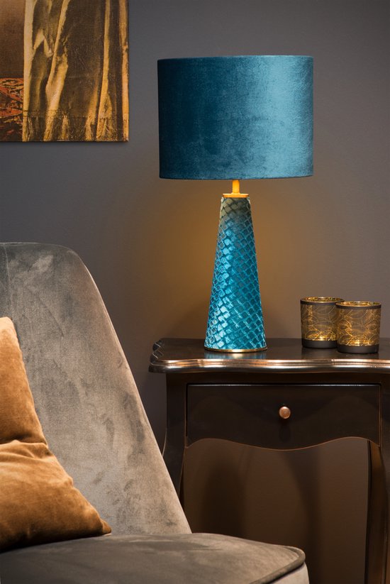 Lucide EXTRAVAGANZA VELVET - Lampe de table - Ø 25 cm - 1xE27 - Turquoise