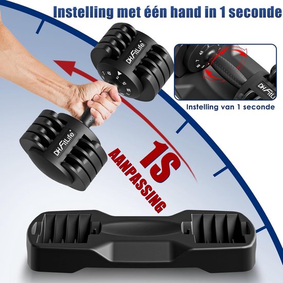 DH FitLife, ensemble d'haltères réglables de 2 à 12 kg avec 5 niveaux de poids, pour la musculation ; ensemble d'haltères courts avec disques peu encombrants pour l'entraînement à domicile ; haltères courts réglables, poids variables 5 en 1, lot de 2