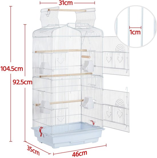 Yaheetech Cage d'oiseau volière cage d'oiseau pour perroquet kit de vagues approx. 46 x 36 x 92 cm blanc