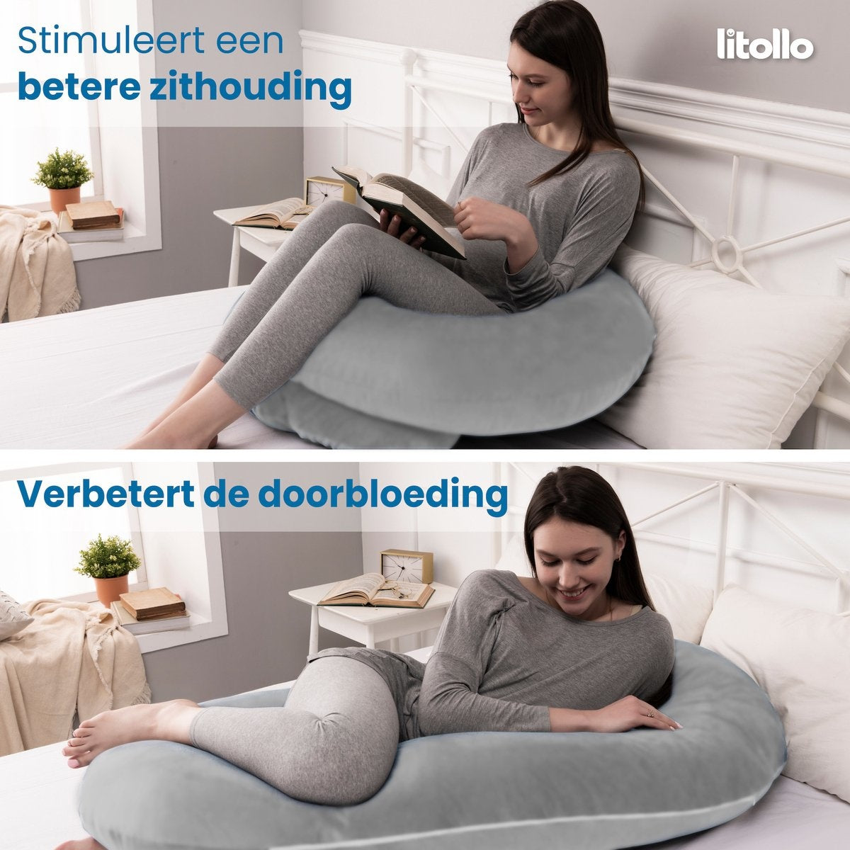 Litollo® Zwangerschapskussen (C-vorm) - Voedingskussen - Lichaamskussen - Zijslaapkussen - Body pillow - Grijs