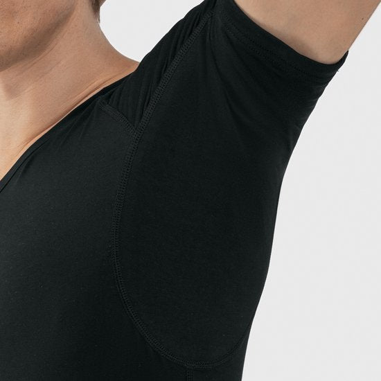 Anti Sweat Shirt - Fibershirts® - Coussinets d'aisselles cousus - Maillot de corps - Noir - Col en V - Hommes - Taille M