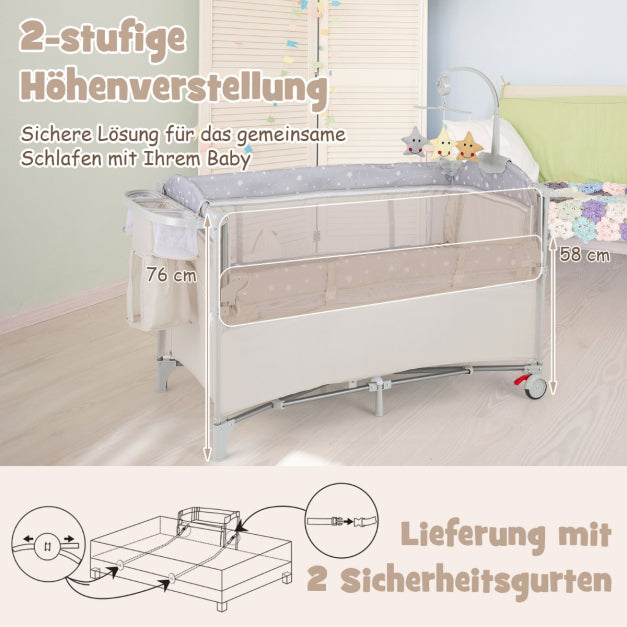 Coast Side Bed - 5 In 1 - Roulettes - Matelas inclus - 125 x 65 x 76 cm - Beige