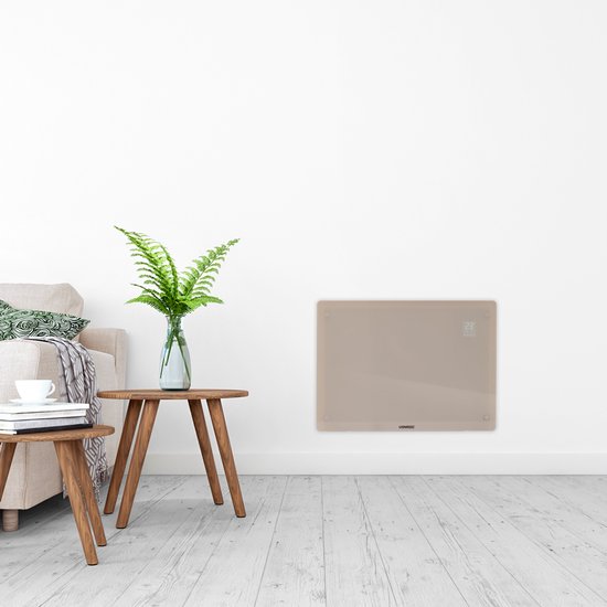 VONROC Chauffage électrique de luxe - Convecteur avec panneau en verre - 750W/1500W - Chauffe les pièces jusqu'à 18m2 - Contrôlé par l'application (via Wifi) et manuellement - Thermostat et minuterie réglables - Beige