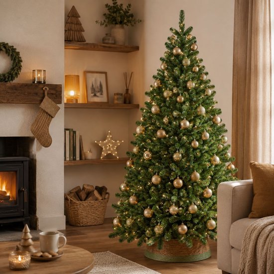 Black Box Trees Grimshaw Boom - Sapin de Noël avec effet givré - Décoration de Noël d'intérieur - Sapin artificiel à charnières - H 215 x Ø 152 cm - Vert