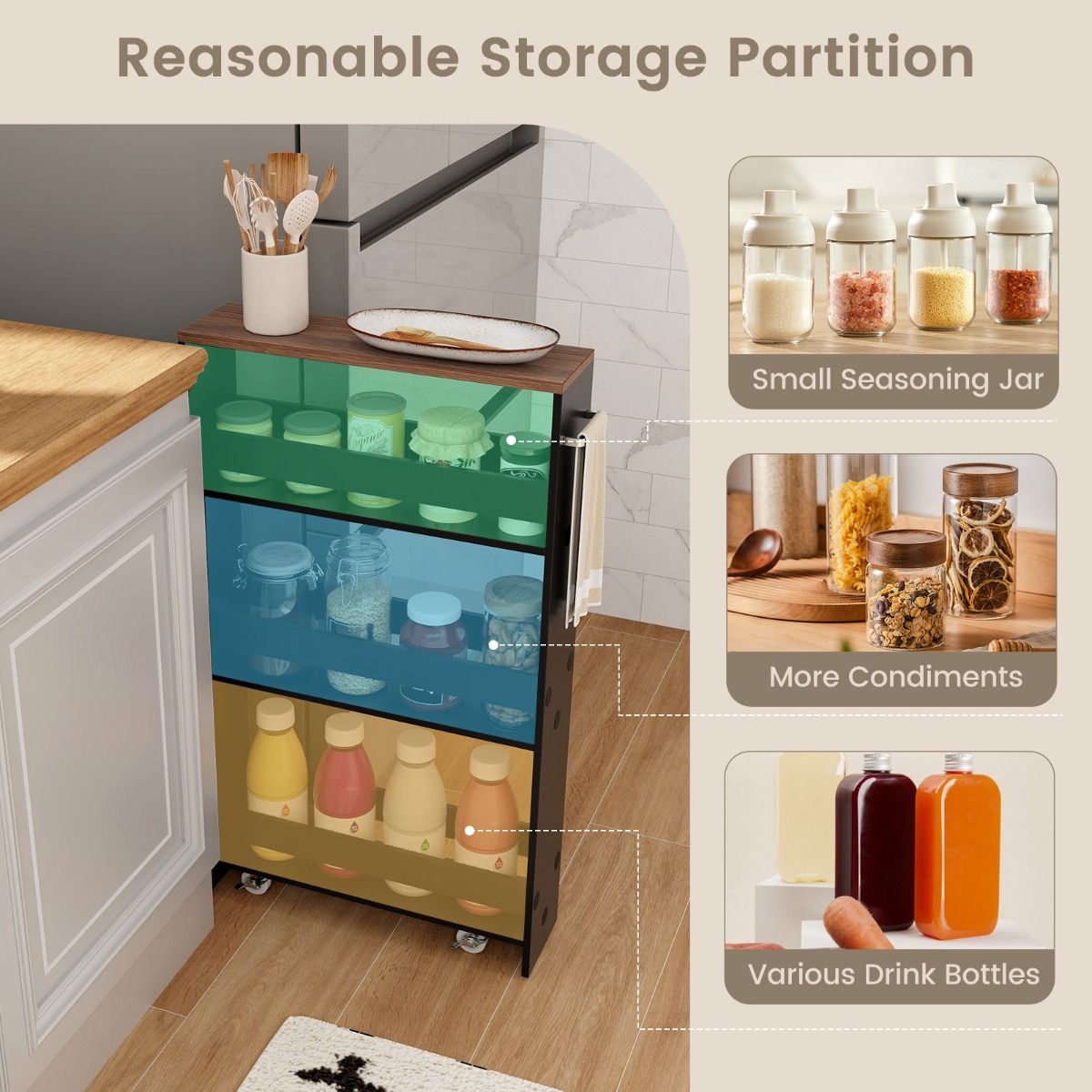 Coast Bathroom Rack On Wheels - 4-Layers - 48 x 13 x 81 cm - Black with Brown