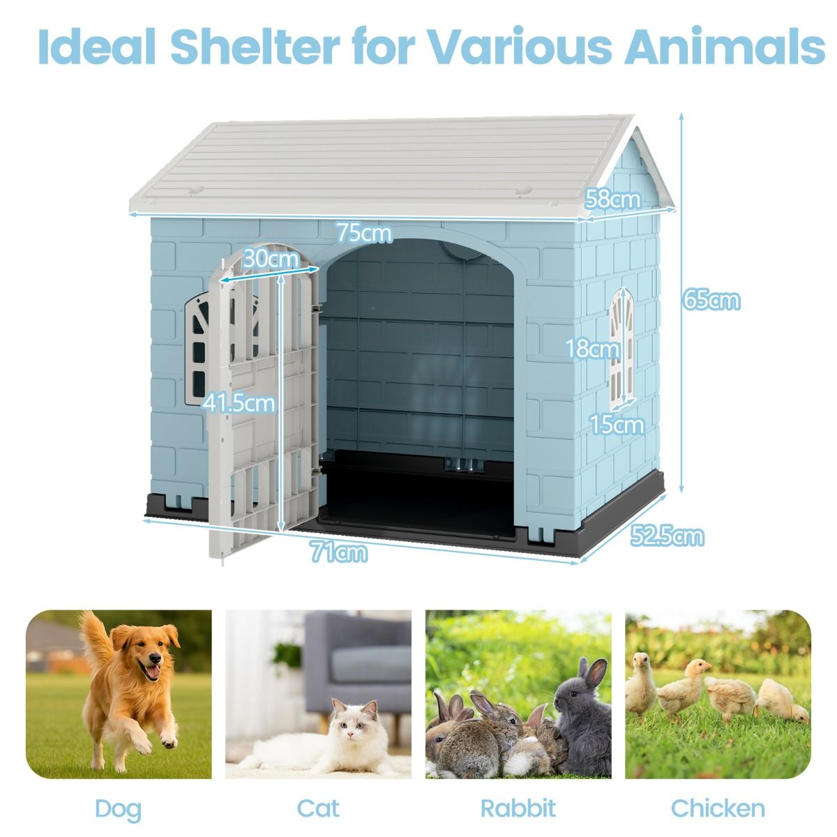 Niche pour chien Coast en plastique - Résistante aux intempéries - Porte verrouillable - Bleue