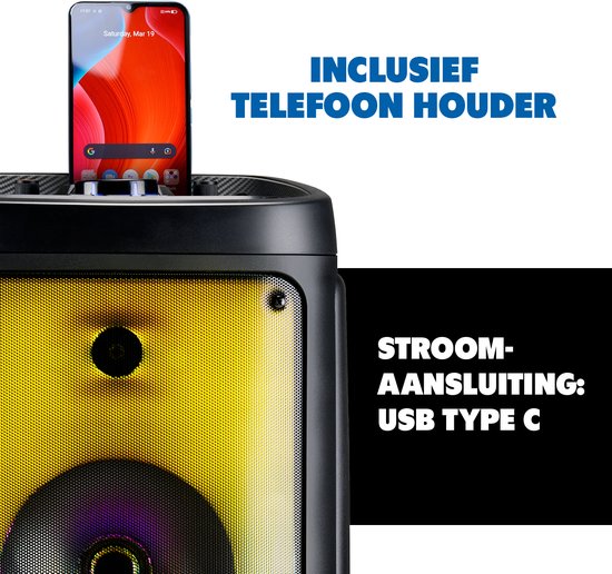 Enceinte Bluetooth avec microphone - Boîte de réception avec éclairage d'ambiance - Boîte à musique et Karaoké - Enceinte de réception avec entrées Bluetooth, Aux et USB - Facile à déplacer grâce à la poignée - Noir
