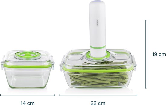 Princess 492985 Boîtes de conservation - Kit de mise sous vide – 2 récipients en verre allant au four et de conservation avec deux couvercles en plastique - Pompe à vide électrique