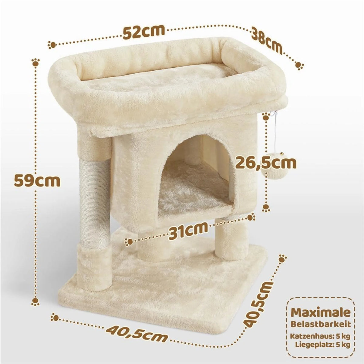 Yaheetech Cat Pole With Cat Burrow - équipé de griffoirs en sisal, d'un hamac et d'une aire de repos douce - pour chatons et petits chats - panneau de particules et peluche beige - 40,5 x 40,5 x 59 cm