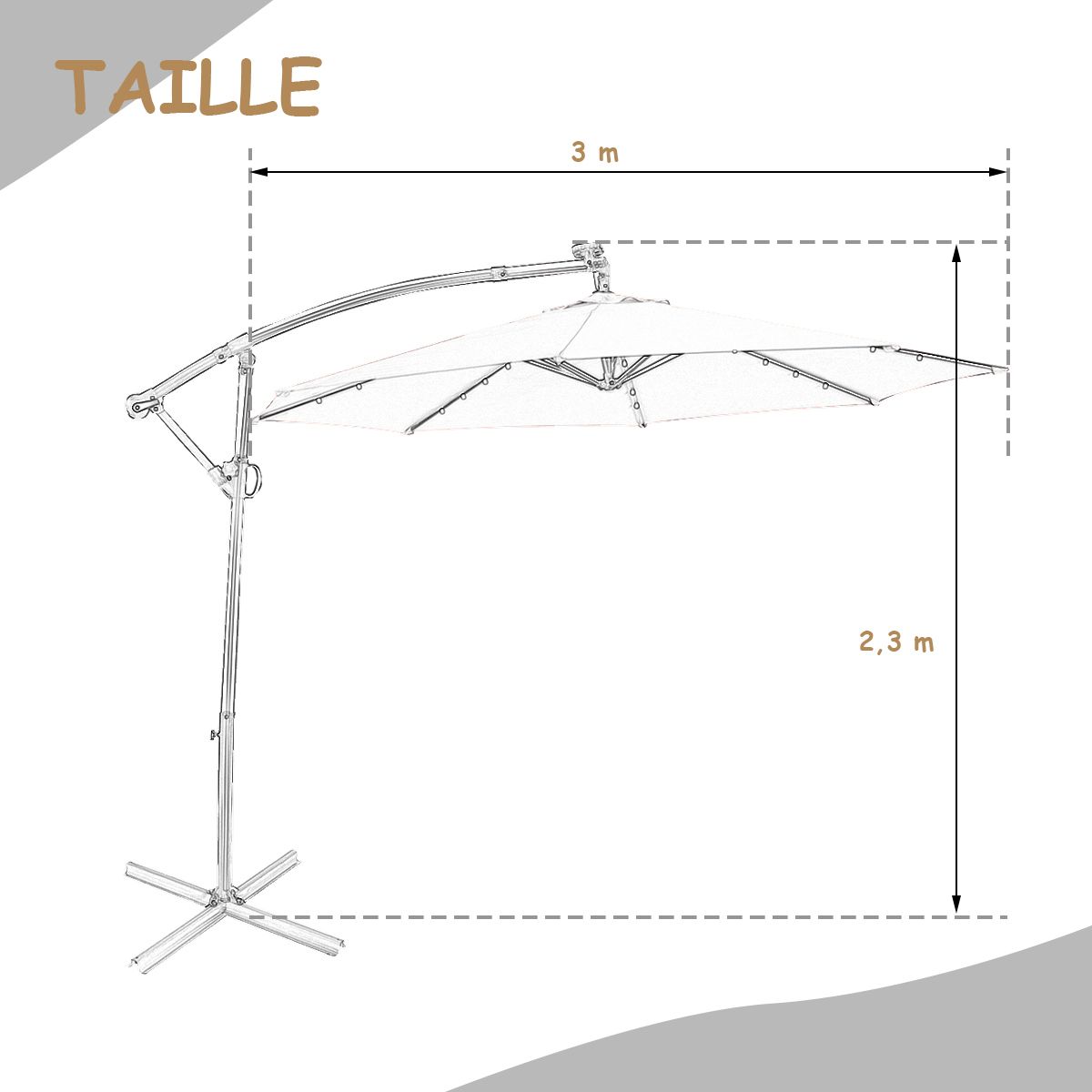 Parasol suspendu Coast à énergie solaire - télécommande - éclairage LED - beige - 300 cm